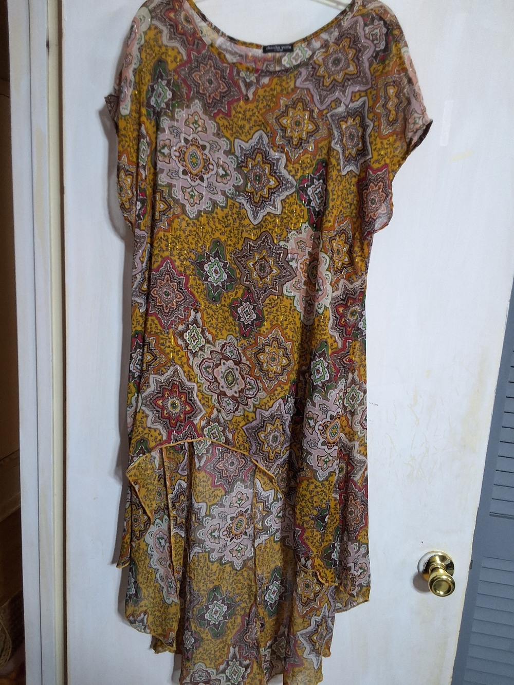 cha cha vente Mustard Floral High-Low Boho Dress XL